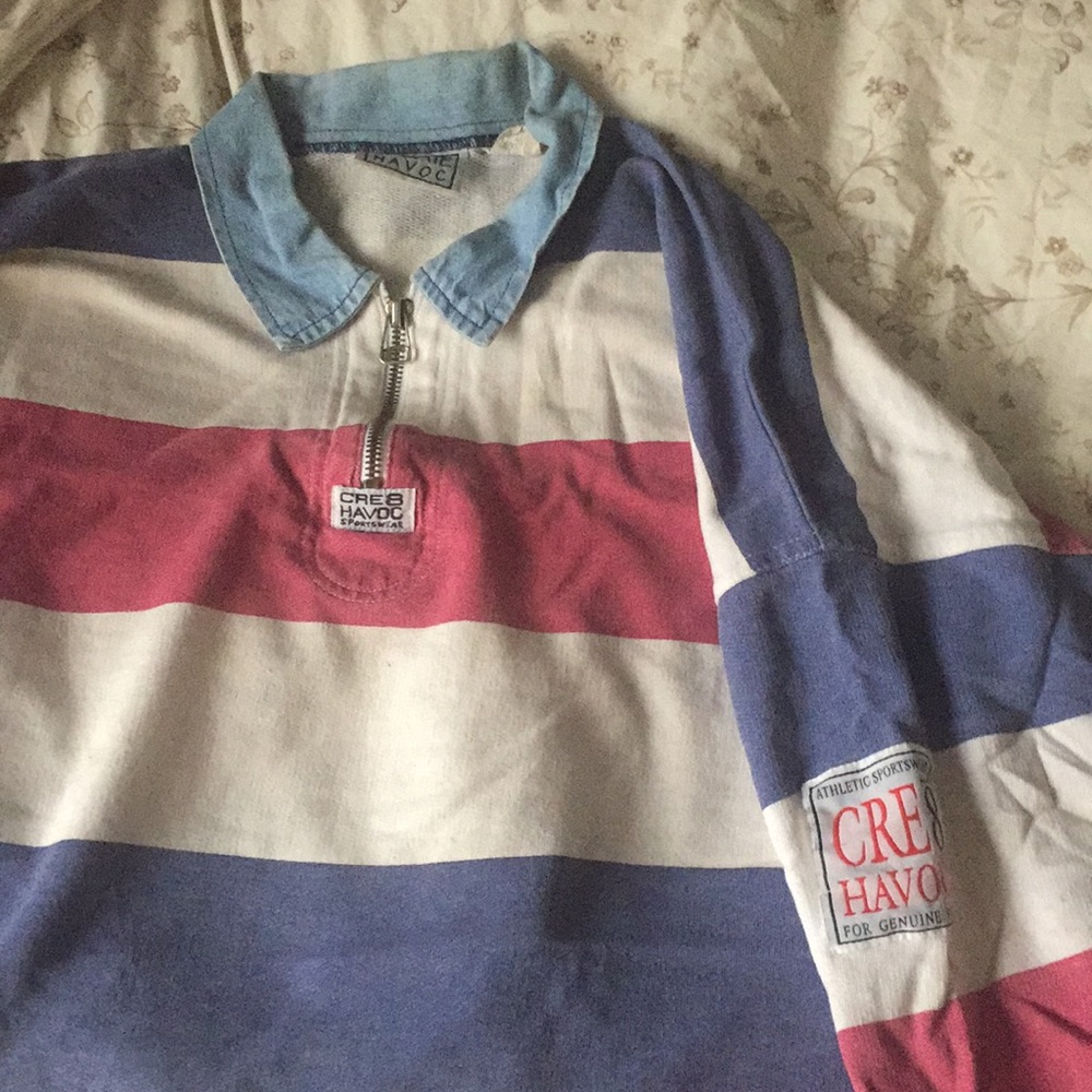 Cr8 Havoc Striped Mid-length zipper polo